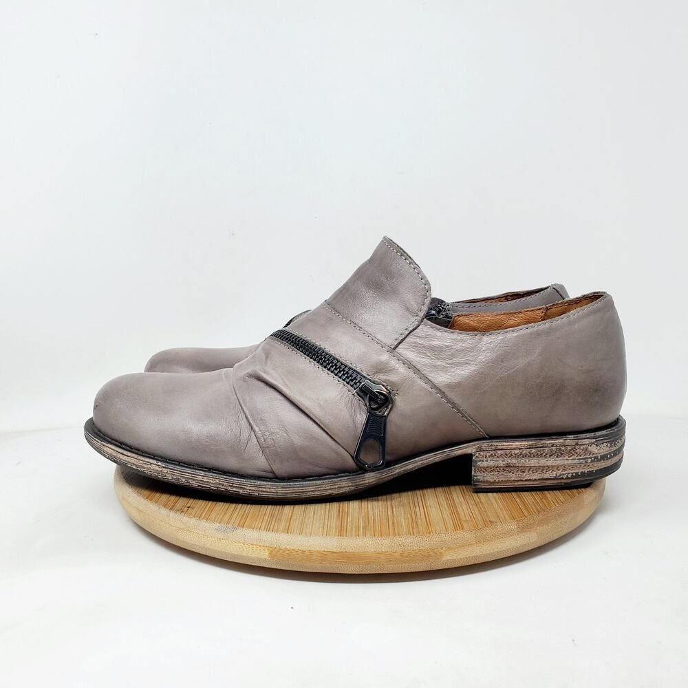 Miz Mooz Lyric Bootie Womens 8 Grey‎ Leather Zip Biker Moto Shootie Boho Shoes